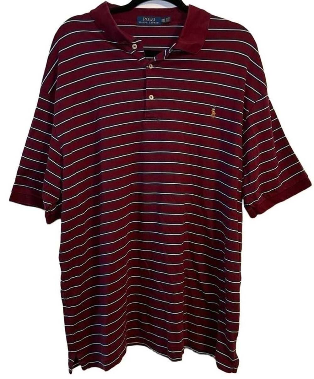 Polo Ralph Lauren Polo Shirt Size 2XLT Burgundy Striped Short Sleeve